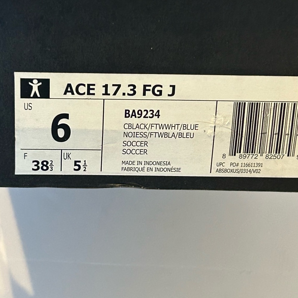 Adidas Boy's Size 6 Ace 17.3‎ Fg J Black/White/Blue Soccer Shoes Cleat (BA9234) - Picture 7 of 8